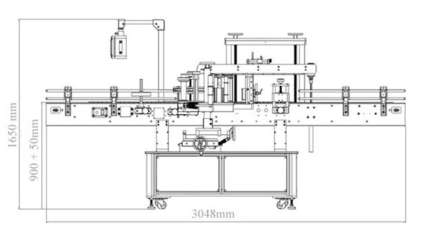 Diagramma ar automātisko dubultgalvu un apaļu pudeles etiķetēšanas mašīnu